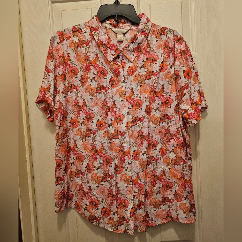 EUC Lightweight Women's Floral Orange and Red Shirt - XXL